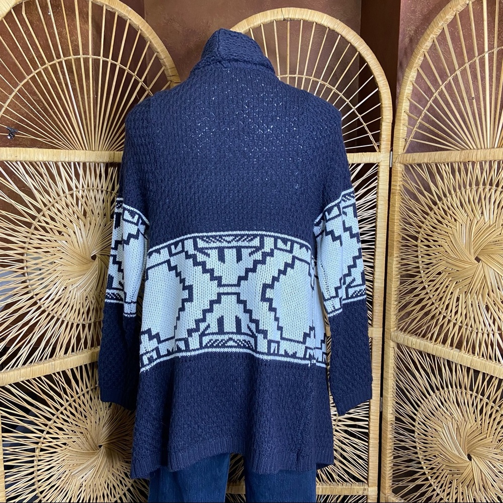 KATE COLLECTION Aztec Print Waterfall Cardigan Sweater Navy White Large - Picture 7 of 12
